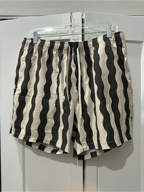 BearBottom Black & Cream Wavy Stripe Swim Shorts